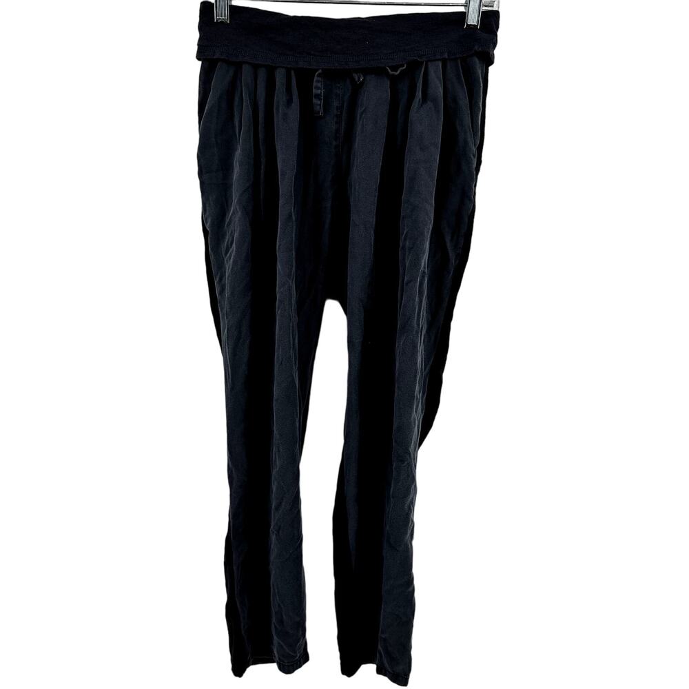 Sundance Drawstring Pants Fold Over Straight Leg Ankle Black Small